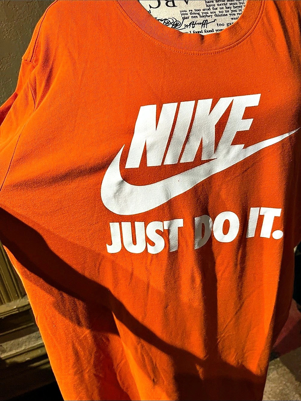 Nike Just Do It Dri-FIT Tee Graphic Short Sleeve Orange & White Medium